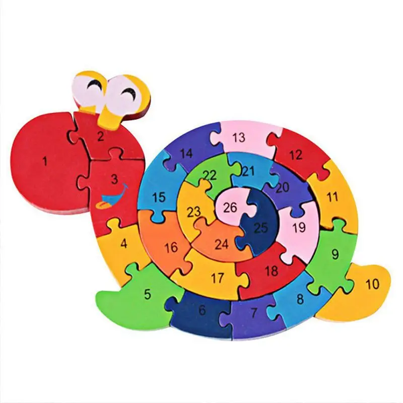 

Деревянные блоки-пазлы с изображением улитки, букв и чисел, пазлы для дошкольников, обучающие игрушки для малышей, детей, детей, мальчиков
