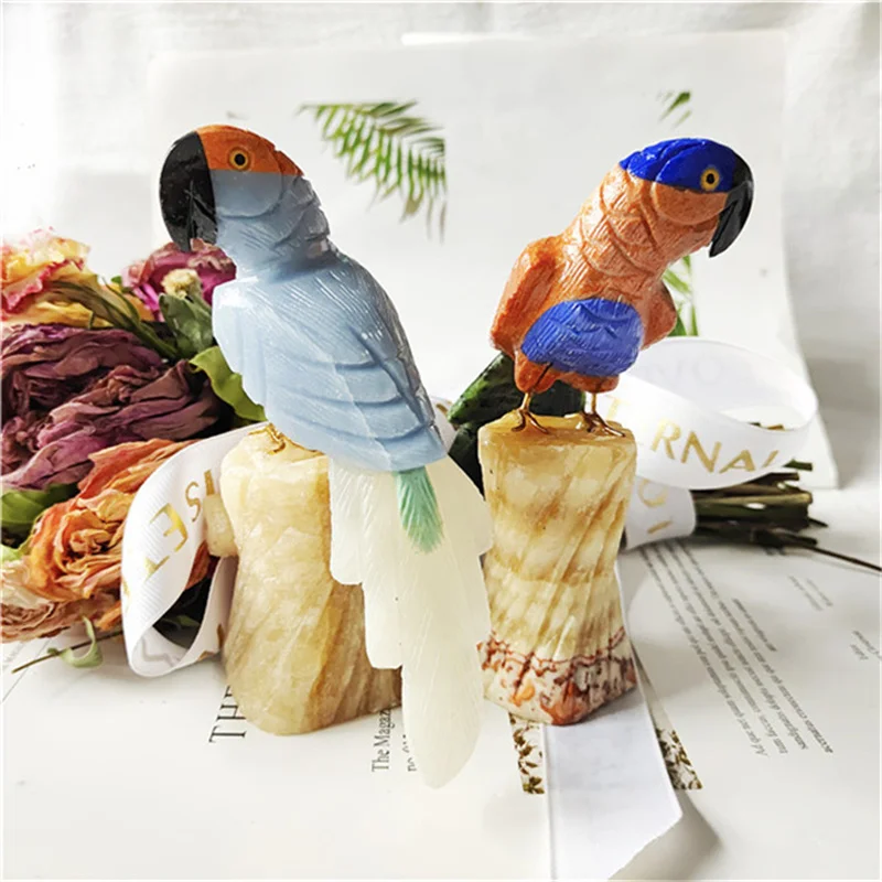 

Wholesale natural crystal quartz carving animals birds folk crafts carved parrot for gift decoration