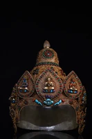 14 tibetan temple collection old tibetan silver mosaic gem turquoise four buddha statues guanyin crown buddhist utensils