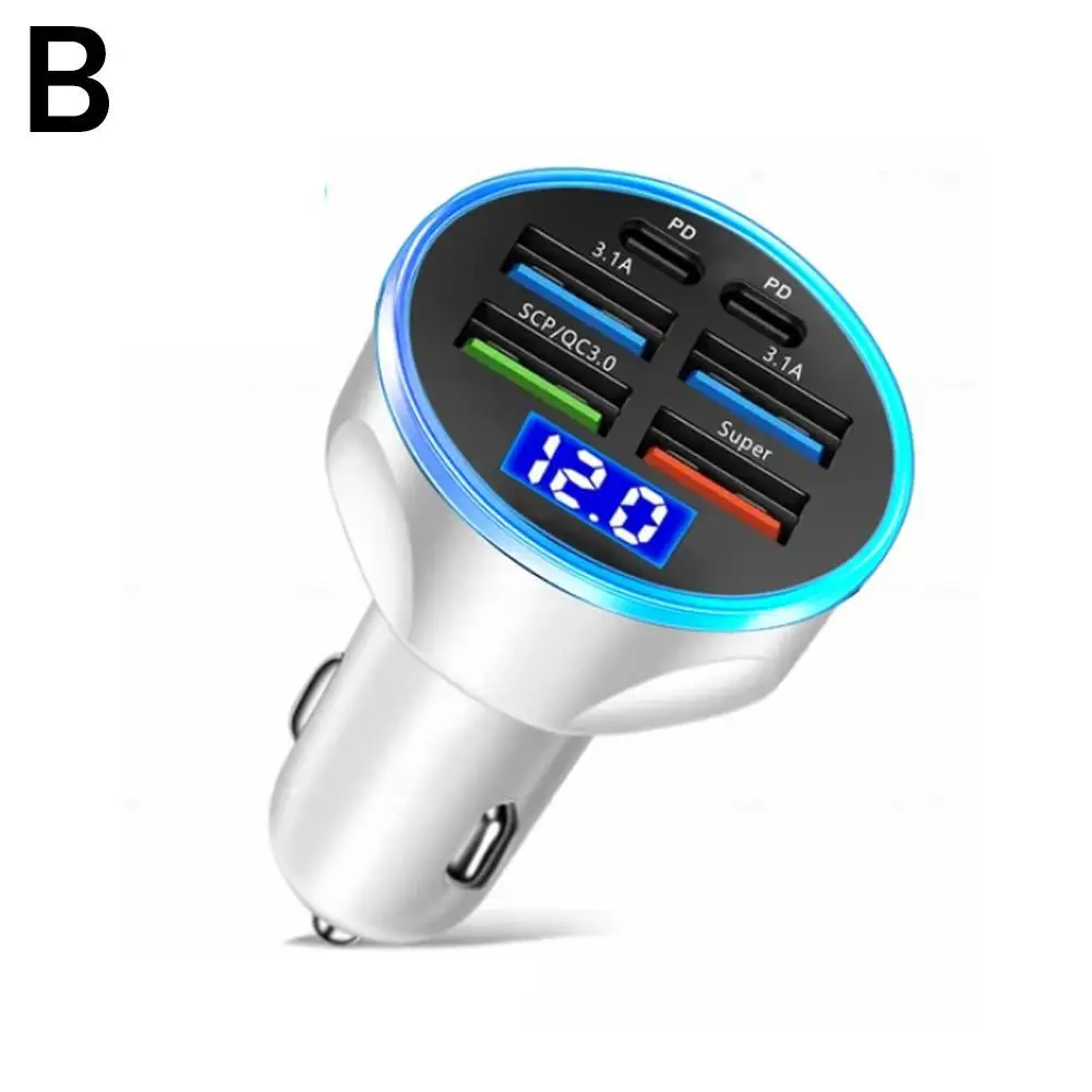 120 Вт 6-портовое автомобильное зарядное устройство типа C 4 USB 2 PD 3.1A QC3.0 Адаптер для