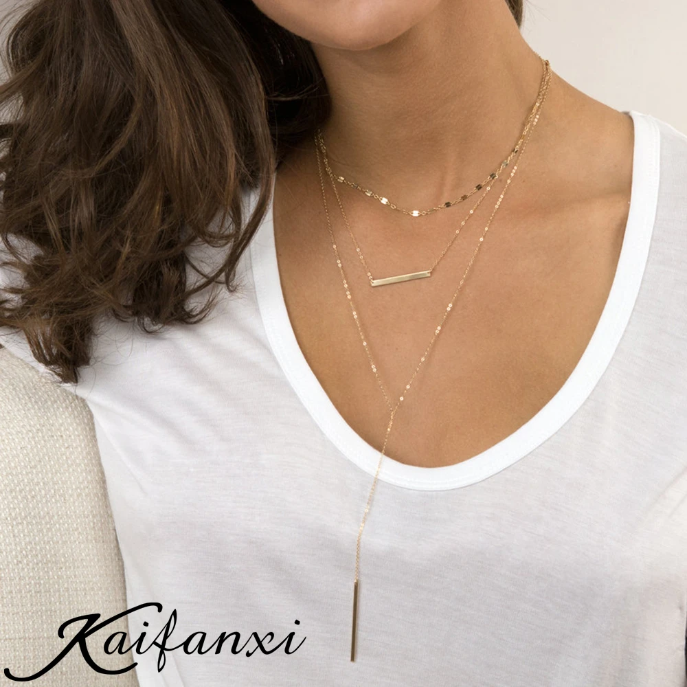 

Classic stainless steel necklace Kaifanxi, multilayer necklace for women, gold