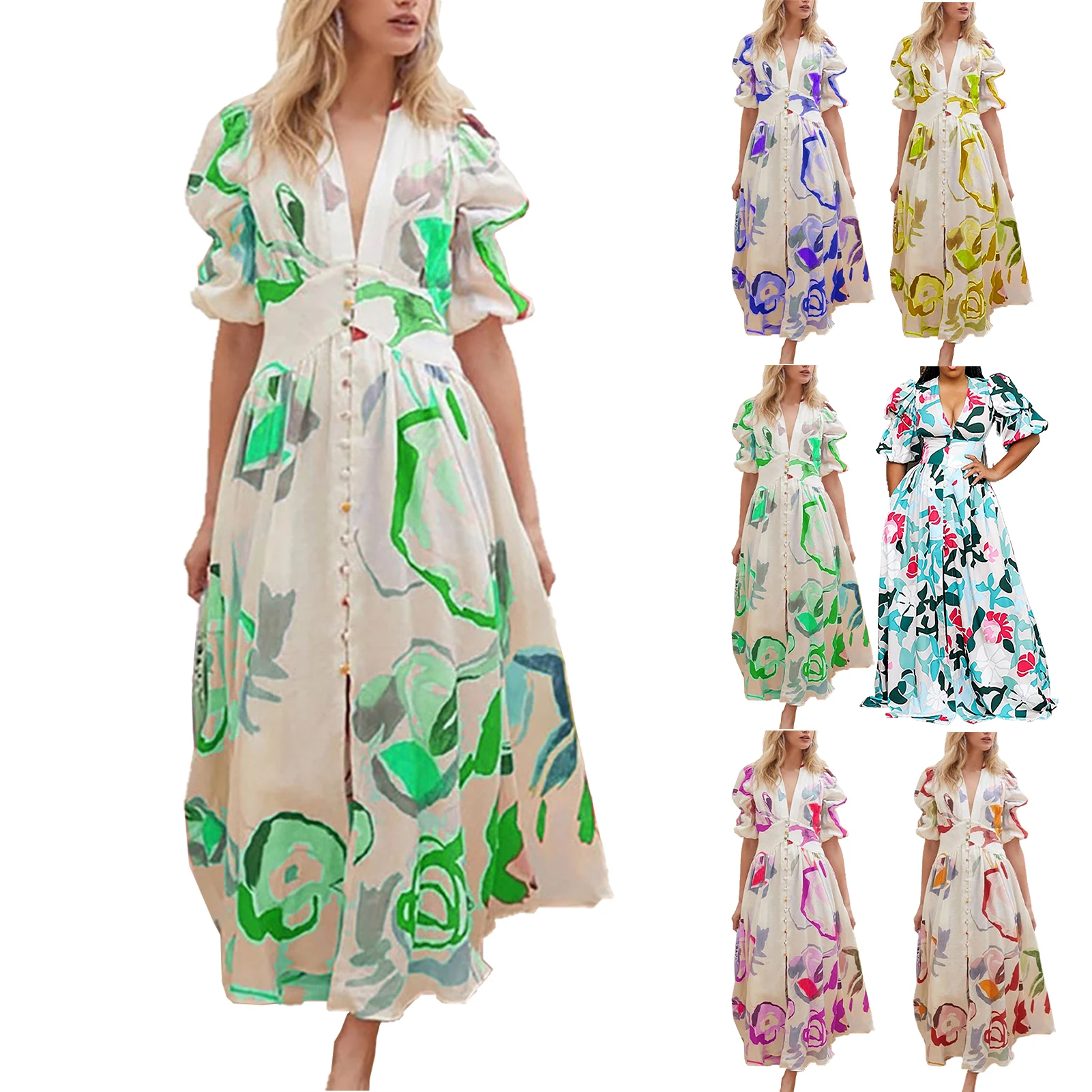 

Платье-макси с коротким рукавом и глубоким вырезом