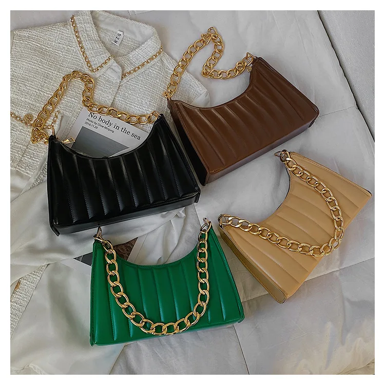 

Solid color simple small bag women's bag new trendy chain portable shoulder armpit bag Western style solid color simple fashion