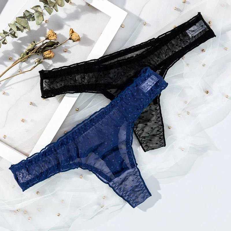 Женское кружевное нижнее белье прозрачные стринги волнистые точки Т-образный