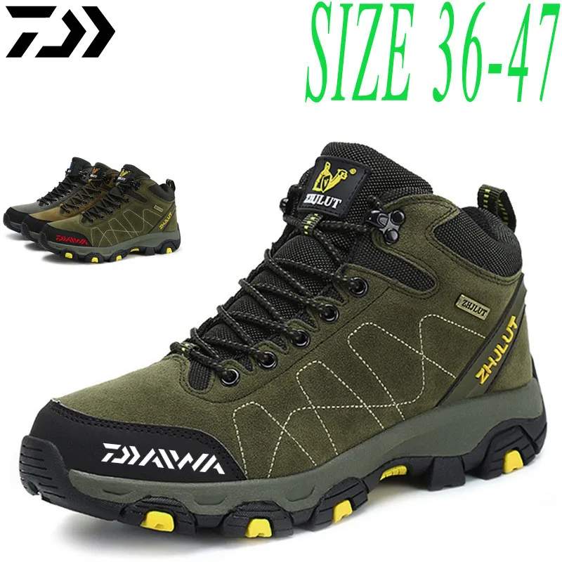 

Daiwa Winter Men Boots Plush Leather Waterproof Sneakers Climbing Hunting Shoes Outdoor Warm Hiking Boot Anti Slip Fishing Shoes