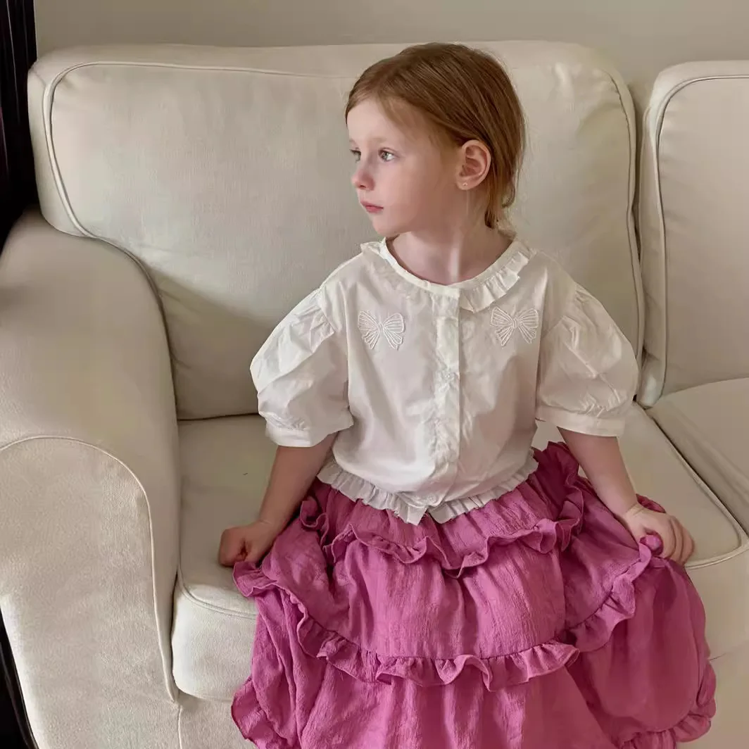 Топ для маленьких девочек новинка 2024 летняя детская корейская рубашка с