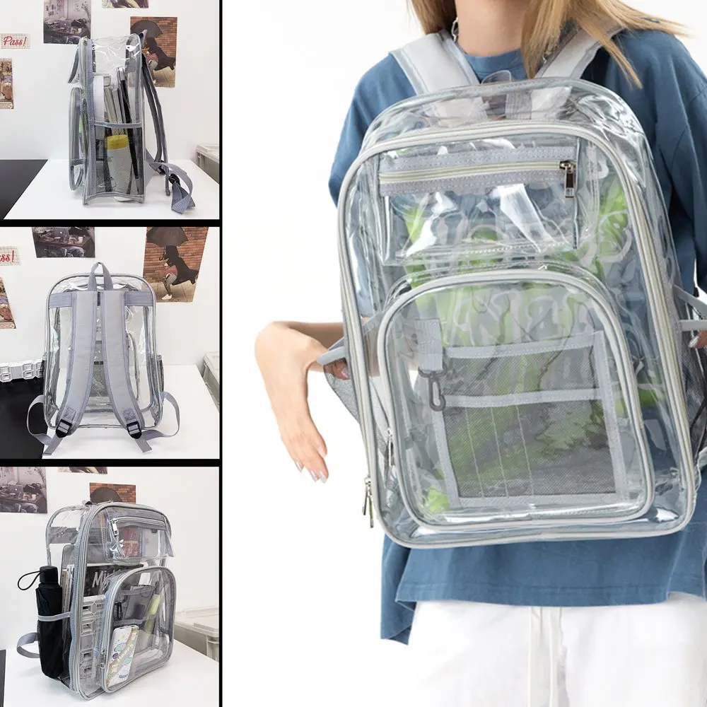Clear Backpack Heavy Duty Transparent Student Bookbag Stadium Approved See Through PVC School Bag for Kids Adults