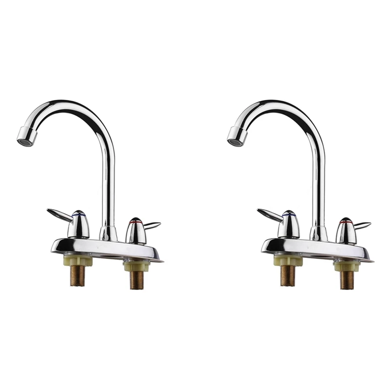 

2X Swivel Bathroom Kitchen Faucet Chrome Two Handle Hot Cold Sink Mixer Tap Sprayer