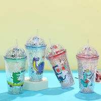 youmaisou kawaii creative double layer straw cup dinosaur unicorn cartoon childrens gift juice tea cup coffee fashion ice cup