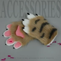 tiger pattern plush fursuit gloves handmade cosplay props cute plush nail animal claw gloves multicolor kawaii accessories