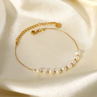 yoiumit natural freshwater pearl stainless steel bracelet women plating 18k gold chain adjustable link jewelry gift