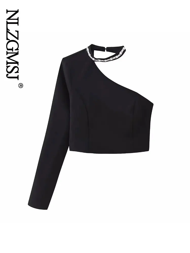 

Женская блузка на одно плечо, с длинным рукавом и круглым вырезом