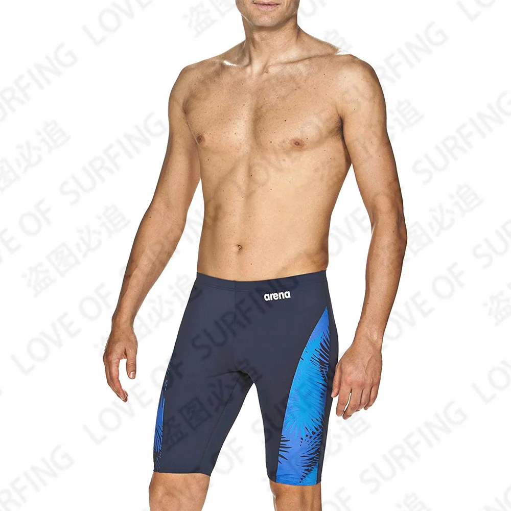 

Summer Men's Professional Water Sports Jammer Team Training Surfing Swim Pants Palm Tree Print Quick Drying Shorts Customizable