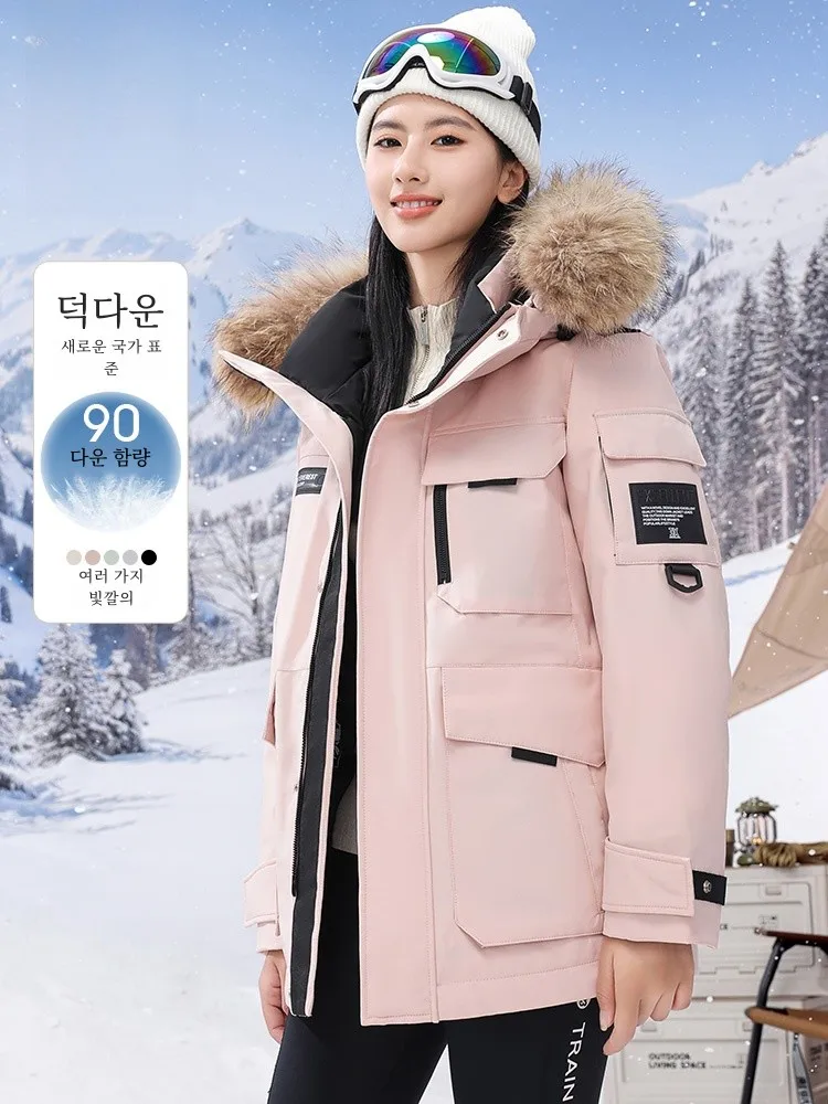 [Свободный норковый воротник] Romon Женский пуховик средней длины с капюшоном 2024