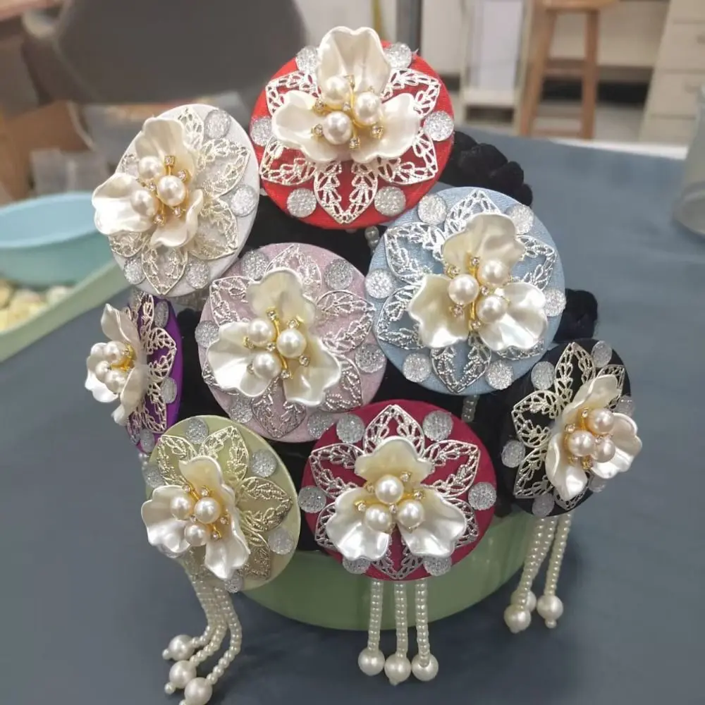 Классическая цветочная корейская повязка на голову с кисточками и бисером