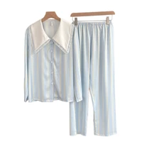striped womens pajamas spring sleepwear rayon silk pijama long sleeve pyjamas female set loungwear nightwear home suit