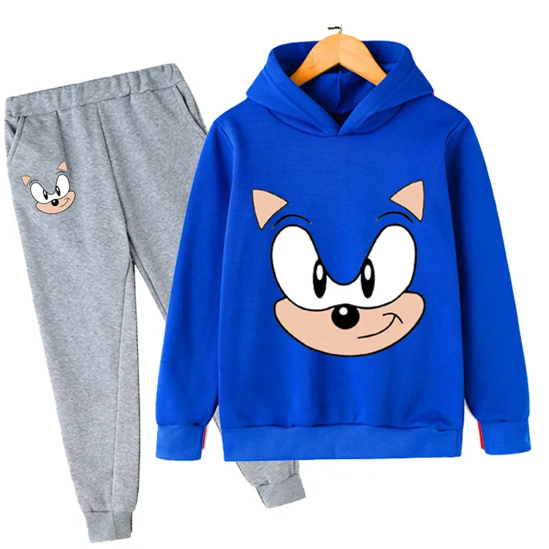 

Fashion Anime Print Sonic Kids Hoodie Set Pullover Set Kids Sweatshirt Pants 2 Cool Game Long Sleeve Clothes 4-14 Years