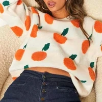 sweater autumn and winter sweater orange jacquard pattern pullover long sleeved sweater womens turtleneck knit sweater mujer