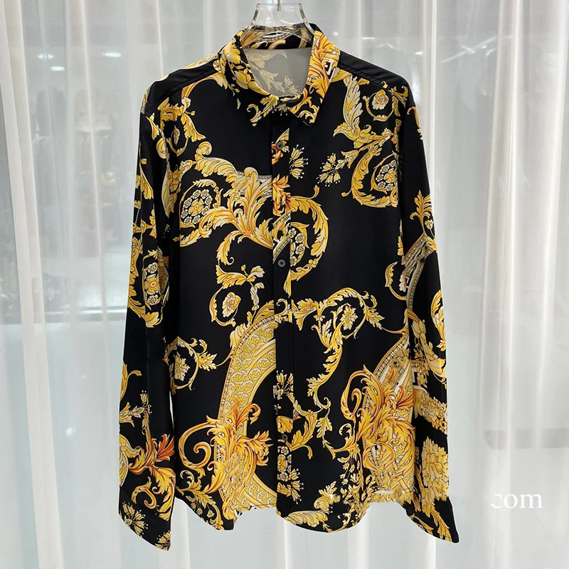 

2024 New Fashion Men's Dress Shirts Hipster Long Sleeve Fancy Luxury Design Baroque Floral Print Wedding Party Prom Shirts