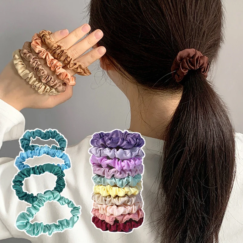 

10PCS/Pack Silky Satin Hair Scrunchies Women Hair Accessories Solid Color Hair Rings Ponytail Holders Hairties Set Head Rope
