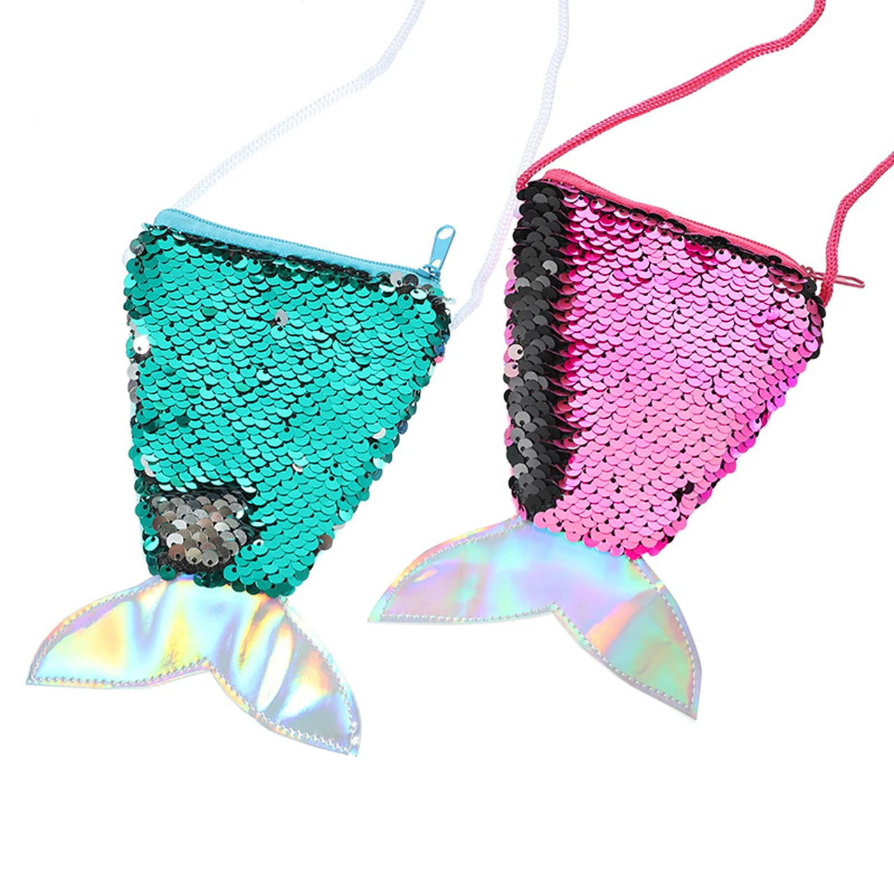 

Кошелек для монет с хвостом русалки, цветной Блестящий ремешок на плечо с блестками, маленькая сумка-мессенджер для девочек, детская сумочк...