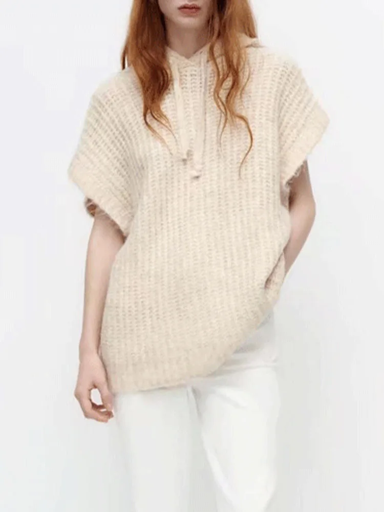 

Zach AiIsa counter quality autumn fashion all-match women's new loose hooded elastic soft texture knitted sweater vest
