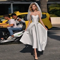 elegant mid calf wedding dress for bride 2022 elastic satin bridal gown sweetheart neck zipper back a line vestidos de novia