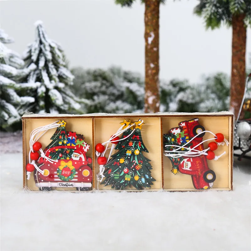 

9Pcs/Box Car Christmas Tree Wooden Pendant Ornaments Christmas Decorations for Home Navidad 2022 Natal Noel Deco New Year Gifts