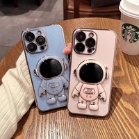 electroplated astronaut folding stand case for iphone 13 pro max 14 11 12 x xr xs max 7 8 plus lens camera phone holder cover