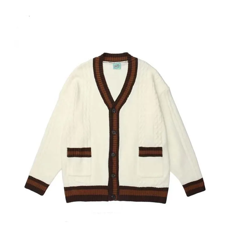 2022 Autumn Winter New Japanese Vintage Color-block Cardigan Sweater Men's Street Loose Couple Casual Knitwear Jacket Trend