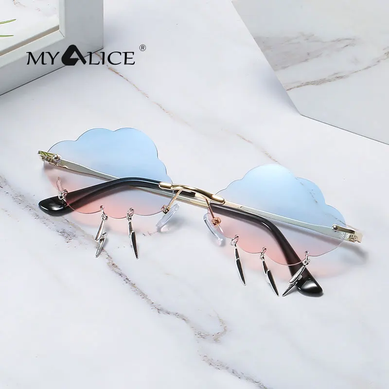 

MYALICE модные милые металлические Подвеска с молнией солнцезащитные очки без оправы женские личные популярные солнцезащитные очки UV400