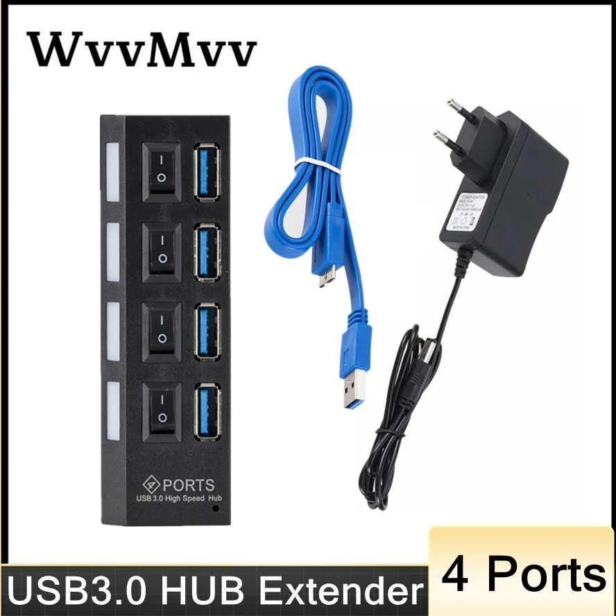 USB 3.0 Hub 5Gbps High Speed Multi USB Splitter 3 Hab Use Power Adapter 4 Port Multiple Expander Hub With Switch For PC Laptop