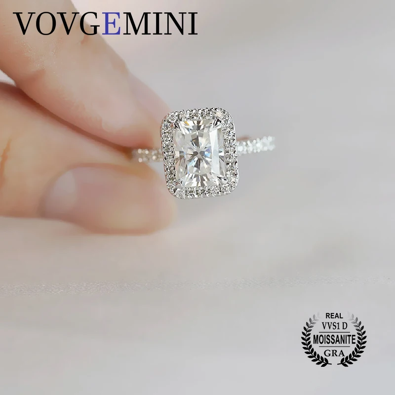 

VOVGEMINI Mossanite Diamond Ring 2carat 8x6mm Radaint cut Original Pure18k White Gold Women Accessories with Certificated