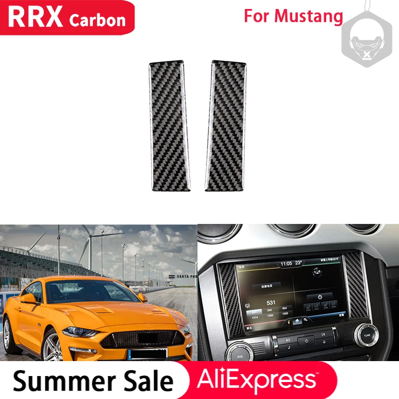 

80% Hot Sales 2pcs Real Carbon Fiber Car Center Control Cover Trim Stickers for Ford Mustang 2015-2022 Auto Styling Accessories