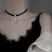 women clavicle chain necklace simple gothic black leather choker neck silver color pendant necklaces jewelry gift