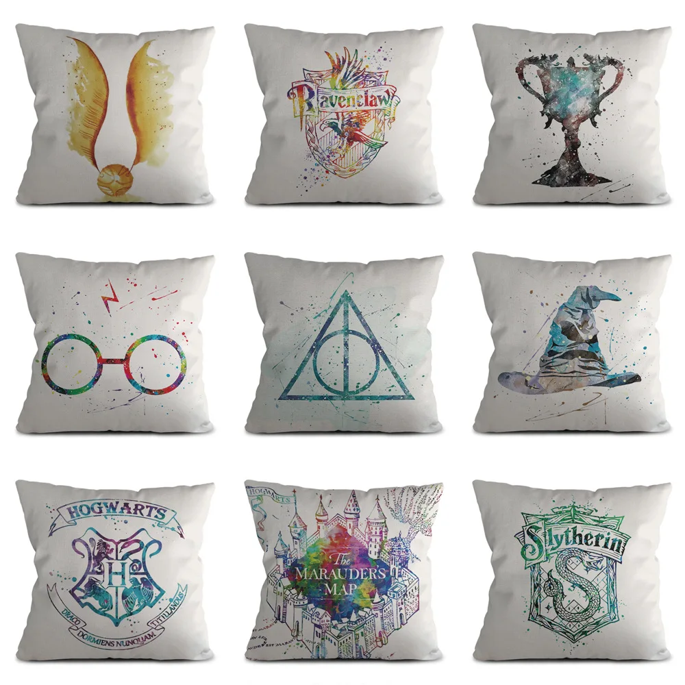 

Fantasy Movie H. Porter Theme Linen Cushion Cover Creative Watercolor Magic Films Pillow Case Sofa Couch Decorative Throw Pillow
