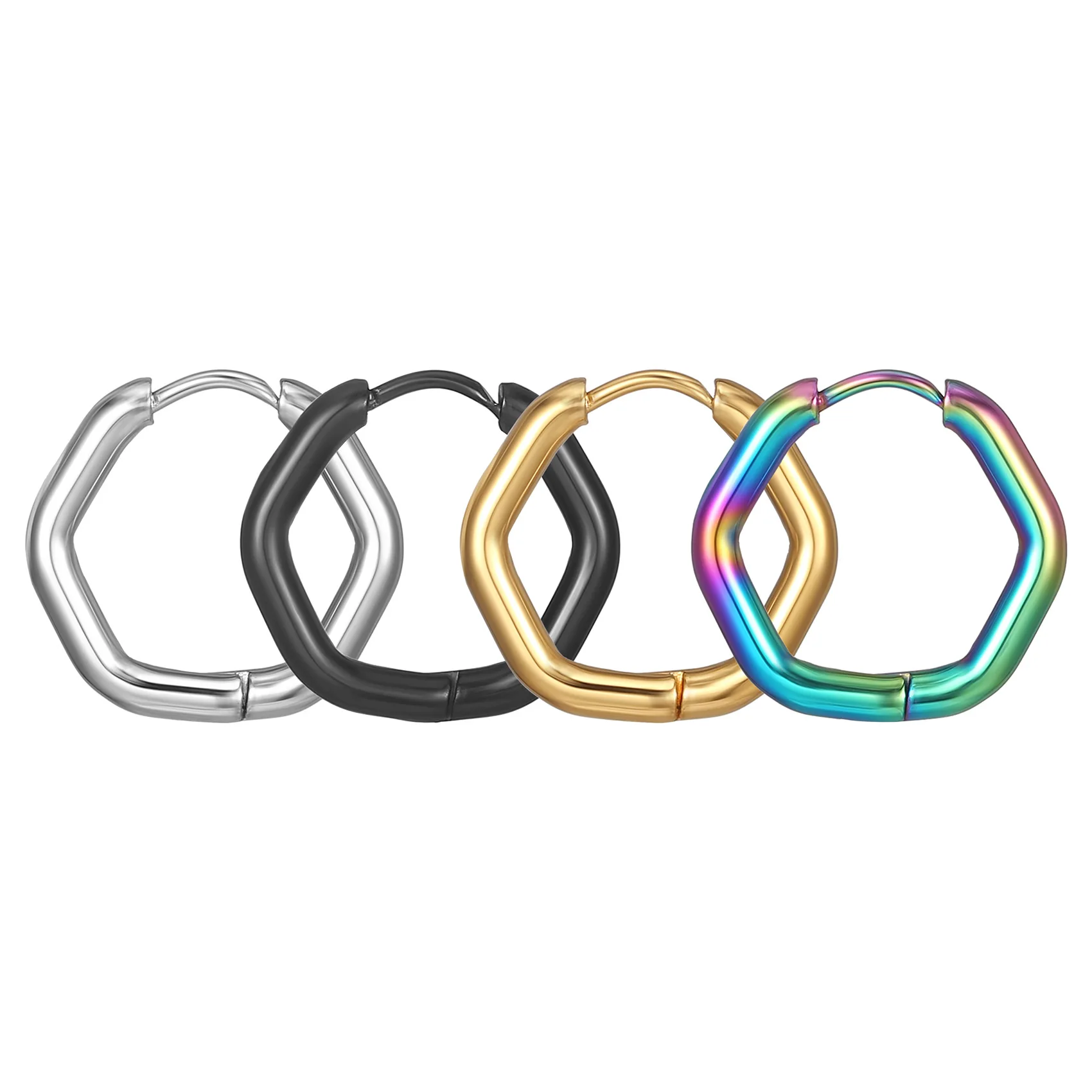 

Fashion N Six-Side Stainless Steel Earring Clip Trendy Simple Men's and Women's Universal Titanium Steel Hoop Earrings