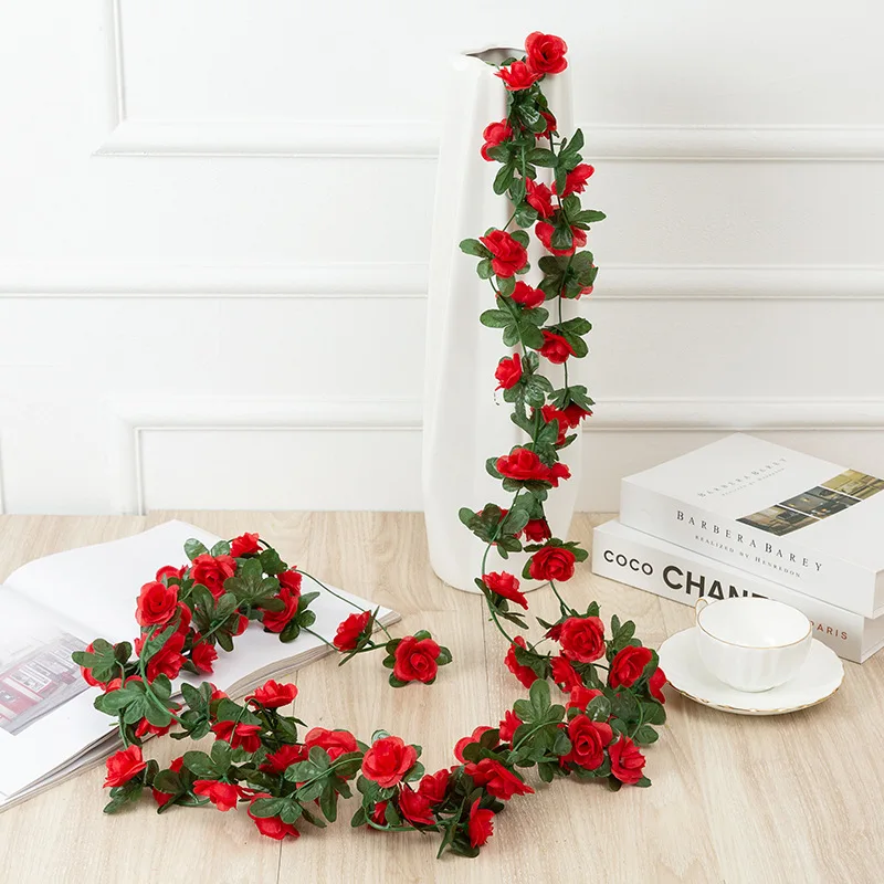 

250CM Rose Artificial Flowers Christmas Garland for Wedding Home Room Decoration Spring Autumn Garden Arch DIY Fake Plant Vine