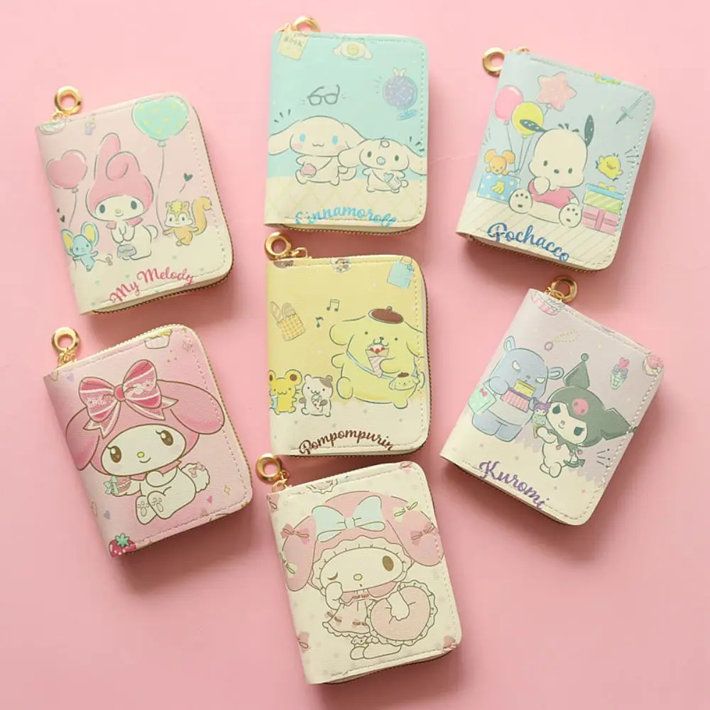 

Sanrio Melody Kuromi Card Bag Cinnamoroll Pochacco Pu Leather Wallet Cartoon Card Case Credit Card Holder Mini Zipper Clutch Bag