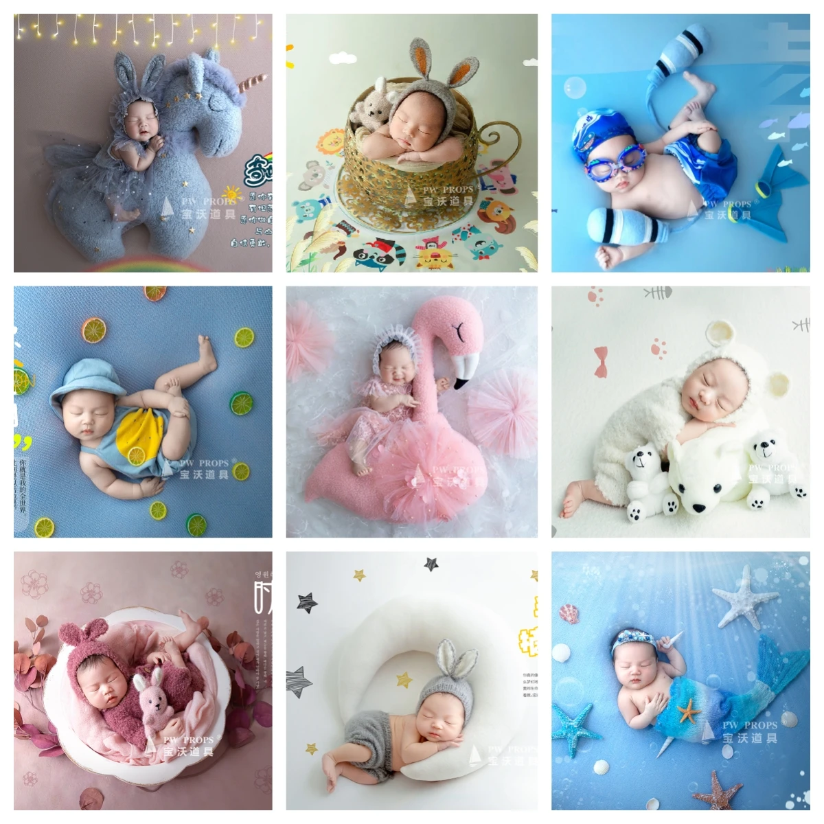 Newborn Baby Photography Props Floral Backdrop Posing Cute Animals Doll Outfits Theme Set Accessories Studio Shooting Photo Prop
