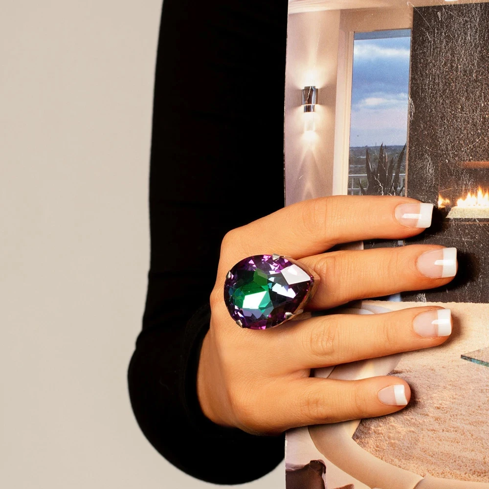 Большое кольцо Stonefans с радужным кристаллом в форме слезы ювелирное изделие для