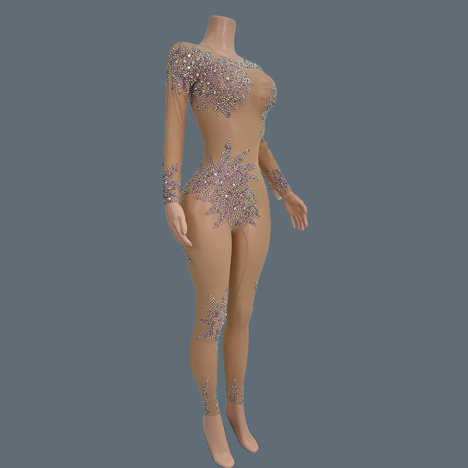 Сексуальный прозрачный облегающий комбинезон женский уличный фиолетовый костюм