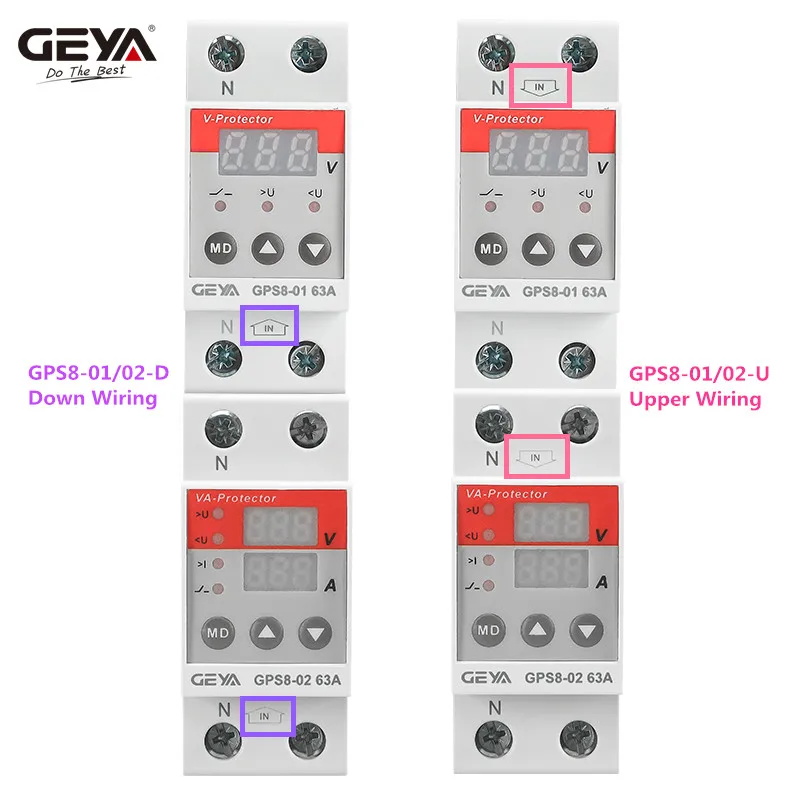 GEYA GPS8 Din Rail Dual Display Adjustable Over Voltage Current Under Voltage Protective Device Protector Relay 63A 220V 230V images - 6