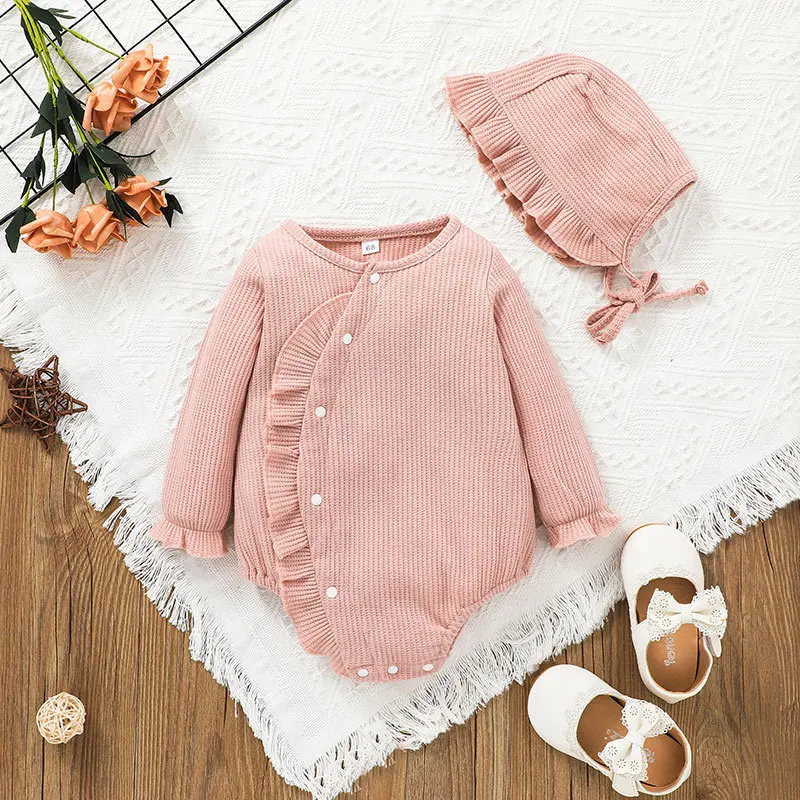 

New Fashion Infant Toddler Baby Girl Jumpsuit Spring Autumn Clothes Solid Color Pit Bar Cute Romper with Hood