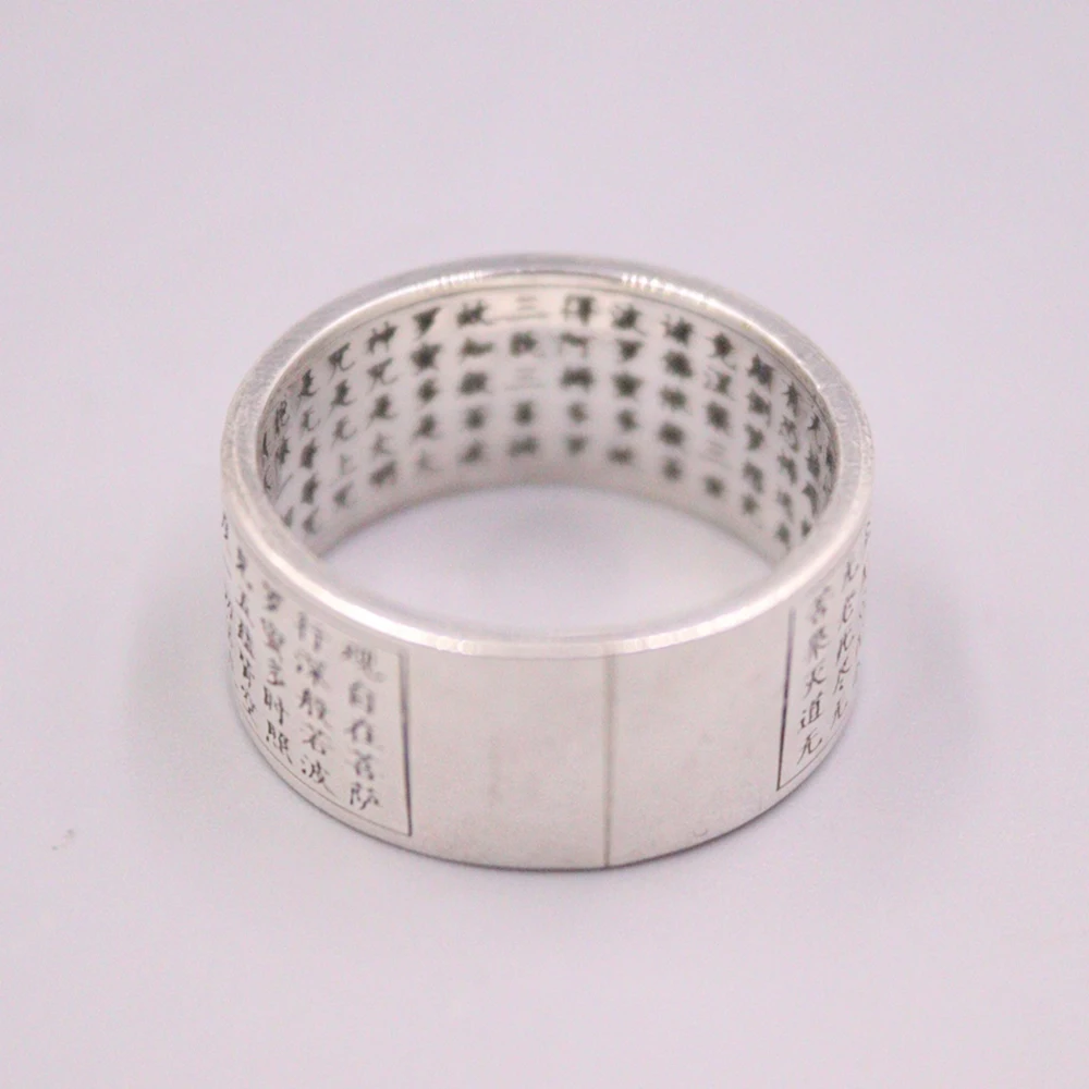 Настоящее тонкое серебро S999 для женщин и мужчин кольцо Lucky Blessing Heart Sutra резное US10
