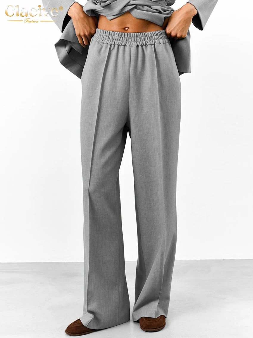 Clacive Повседневные свободные серые брюки для женщин комплект из 2 предметов 2025 г.