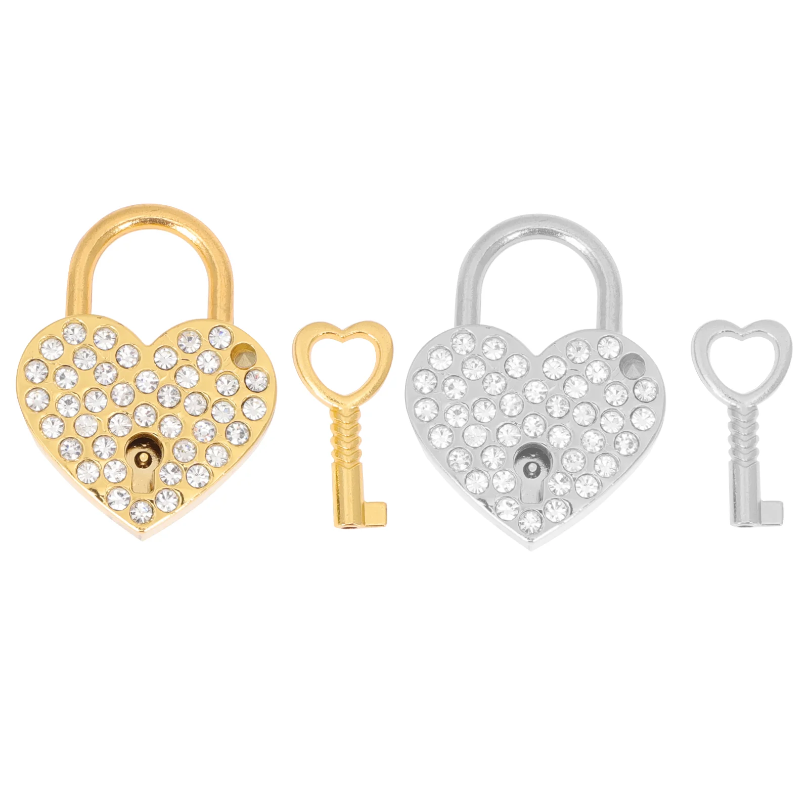 

2 Sets Rhinestone Heart Locks Padlocks with Keys Love Heart Shaped Locks