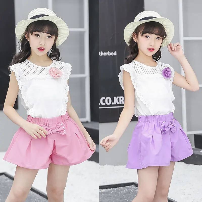 

Летние Детские комплекты для девочек, модная новинка 2023, шорты с коротким рукавом, костюм из двух предметов, детская одежда для малышей от 2 до 12 лет, футболка