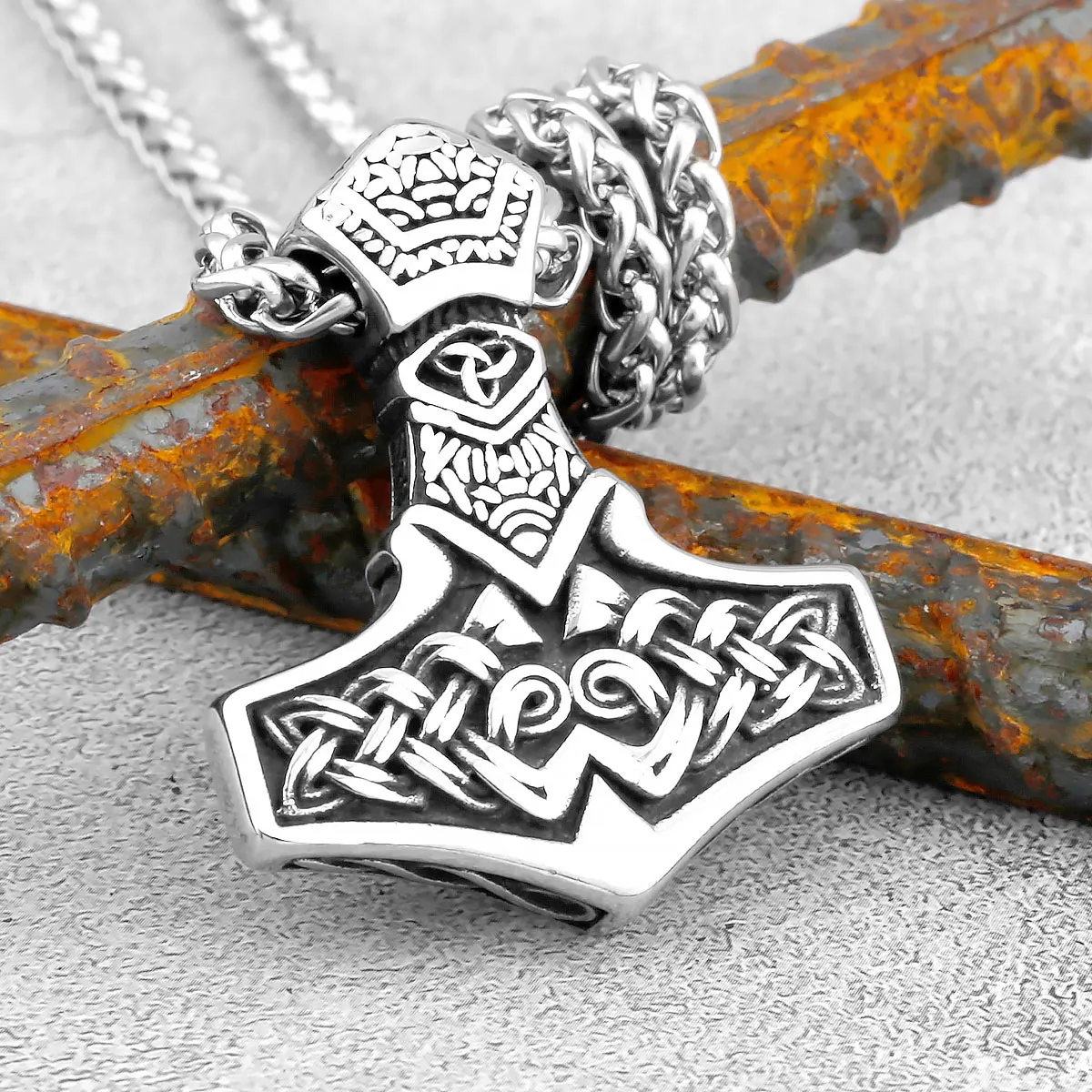 

Vintage Men Norse Viking Necklaces Rock Punk Retro Thor Mjolnir Hammer Pendant Scandinavian Nodic Amulet Rune Necklace Jewelry