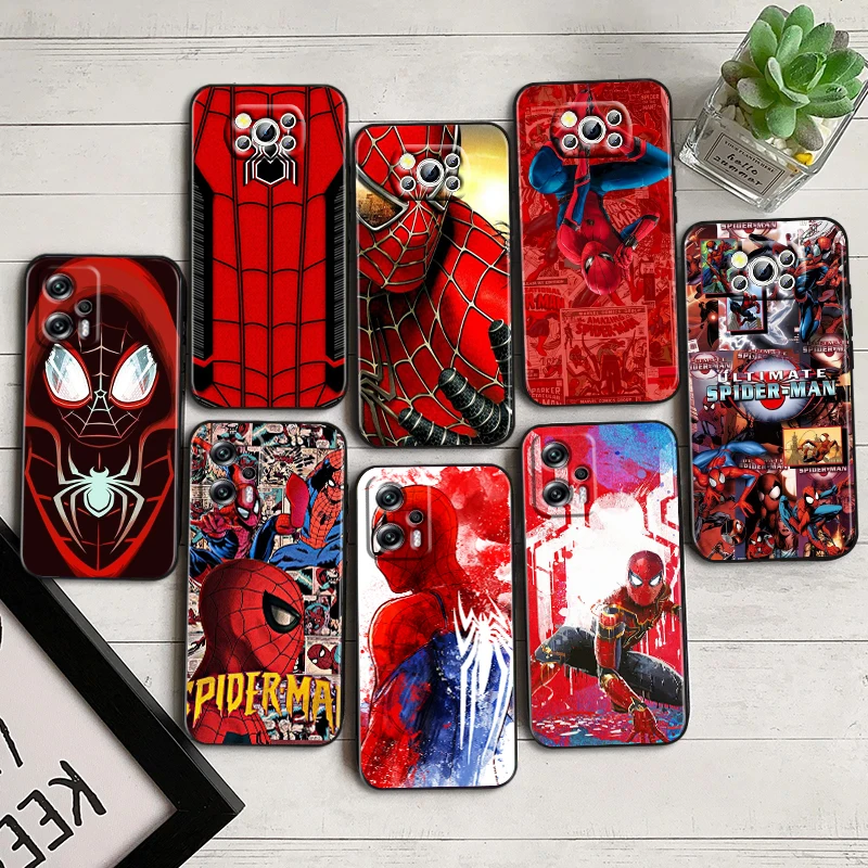

Marvel Spiderman For Xiaomi Poco F5 X5 C55 C50 M5 M4 X4 X3 F3 GT NFC M3 C3 M2 F2 F1 X2 Pro Silicone Black Phone Case Coque Capa